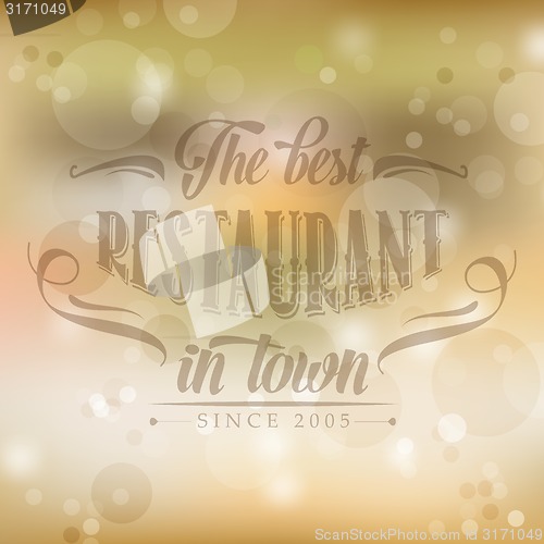 Image of retro restaurant poster on yellow blurred background