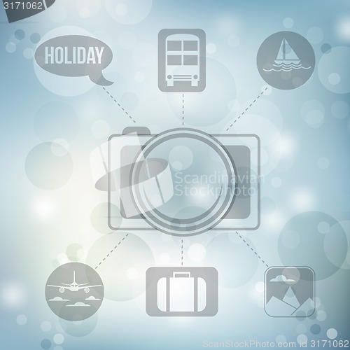 Image of Set of flat design concept icons for holiday and travel on blurr