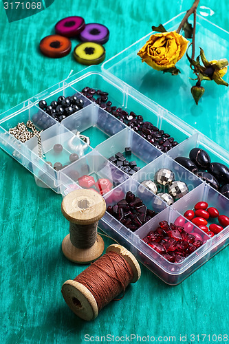 Image of box with beads and thread 