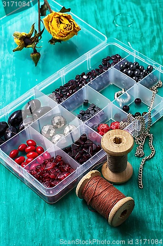 Image of box with beads and thread 