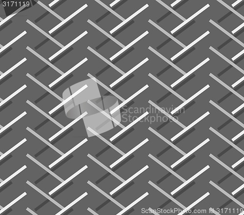 Image of Monochrome pattern with diagonal gray doubled stripes forming ch