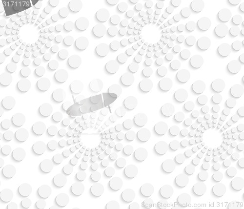 Image of Geometrical pattern with white dotted  concentric circles on whi