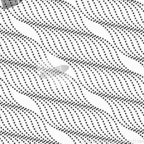 Image of Monochrome pattern with dotted diagonal wavy lines on white