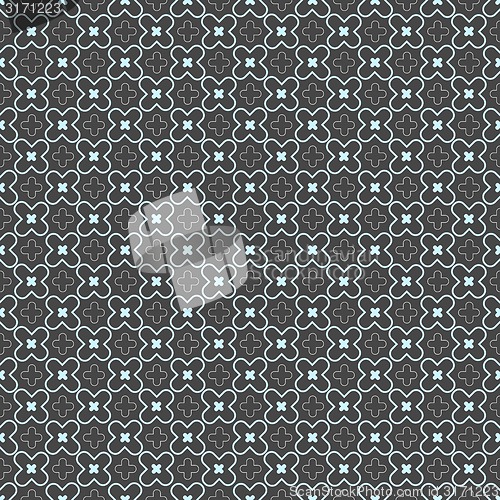 Image of Colored geometrical pattern with blue cross shapes and lattice