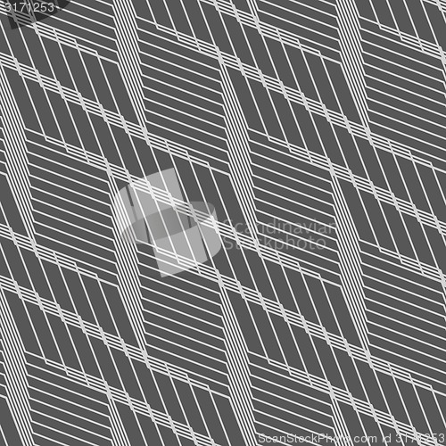 Image of Monochrome pattern with gray striped diagonal interwoven grid