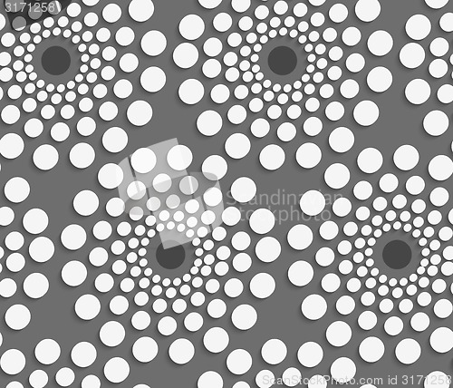 Image of Geometrical pattern with white dotted  concentric circles on gra