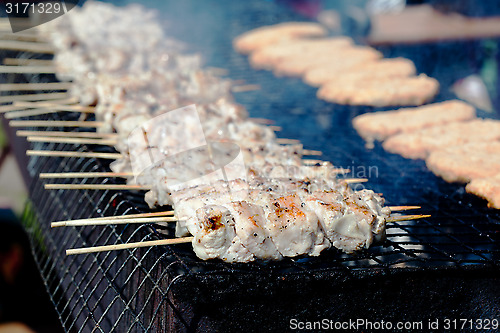Image of Food, meat, shish kebab on a grill