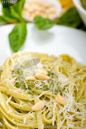 Image of Italian traditional basil pesto pasta ingredients