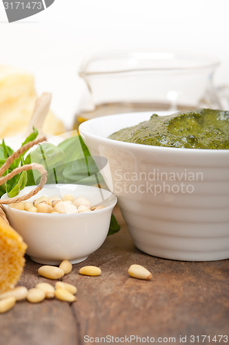 Image of Italian traditional basil pesto pasta ingredients