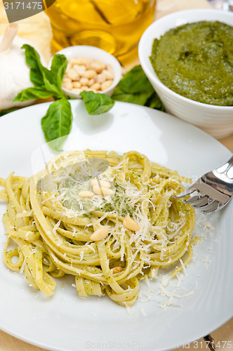 Image of Italian traditional basil pesto pasta ingredients