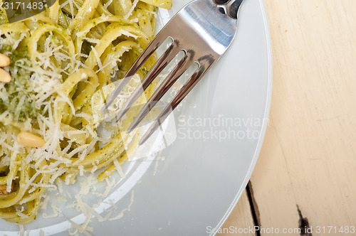 Image of Italian traditional basil pesto pasta ingredients