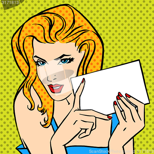 Image of girl with  letter Pop art angry vintage comic
