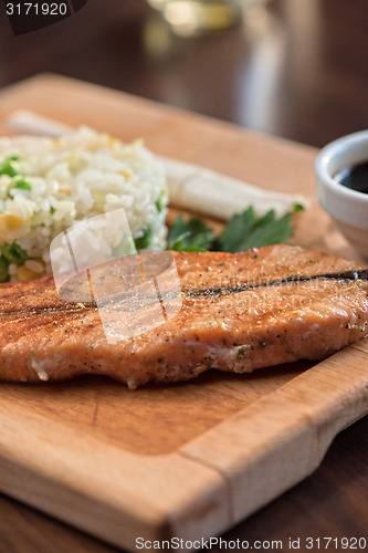 Image of Grilled salmon with rice