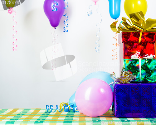 Image of Balloons and gifts. Background or card