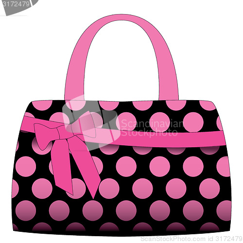 Image of Vector black handbag in pink polka dots