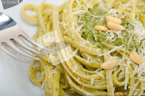 Image of Italian traditional basil pesto pasta ingredients