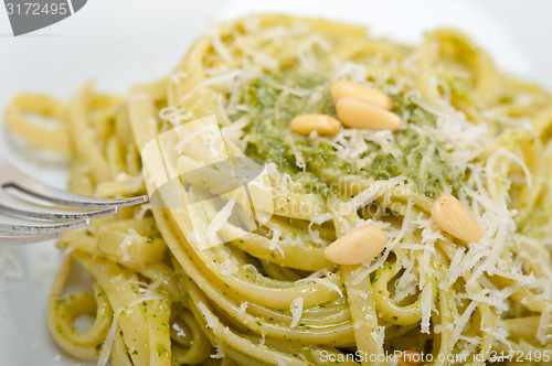 Image of Italian traditional basil pesto pasta ingredients