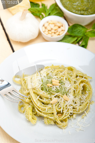 Image of Italian traditional basil pesto pasta ingredients