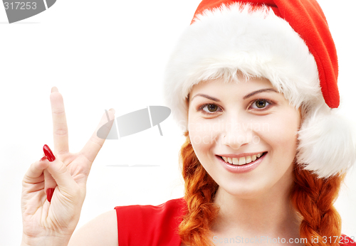 Image of happy santa helper showing victory sign