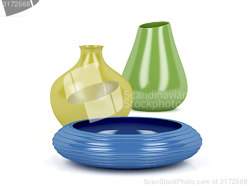 Image of Colorful vases and bowl