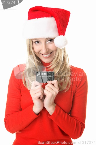 Image of Christmas Shopping - Santa girl with a gift card