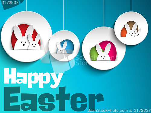 Image of Happy Easter Rabbit Bunny on Blue Background