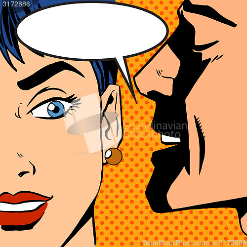 Image of man whispers girl Pop art vintage comic