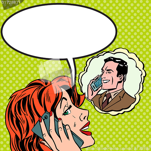 Image of Woman man phone talk Pop art vintage comic