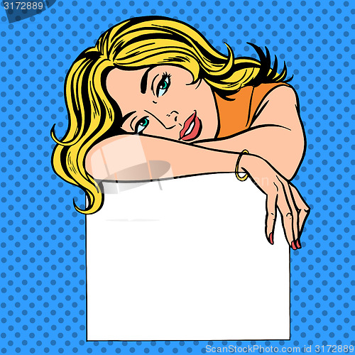 Image of woman with poster place for text Pop art vintage comic