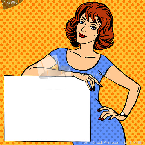 Image of woman with poster place for text Pop art vintage comic