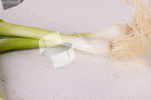 Image of Bunch of fresh leeks or scallions