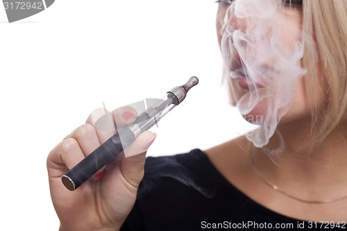 Image of Close up Blond Woman Smoking Using E- Cigarette