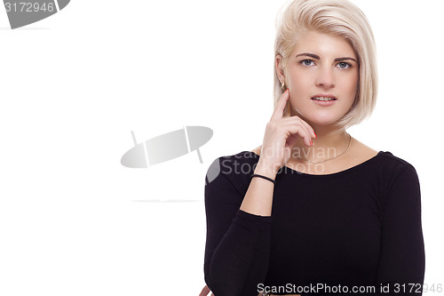 Image of Pretty Woman Posing in Trendy Black Shirt