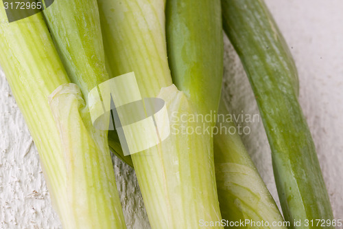 Image of Bunch of fresh leeks or scallions