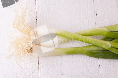 Image of Bunch of fresh leeks or scallions