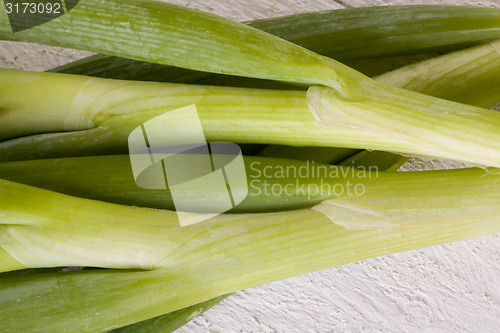 Image of Bunch of fresh leeks or scallions