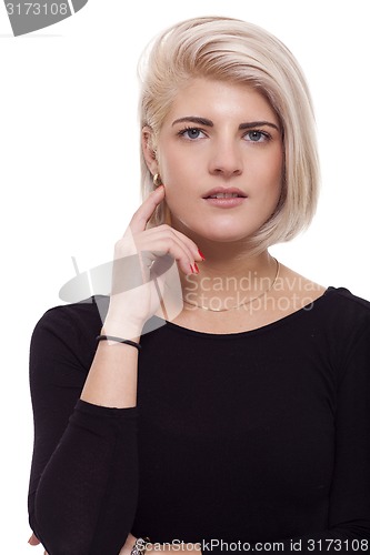 Image of Pretty Woman Posing in Trendy Black Shirt