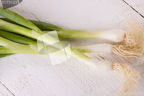 Image of Bunch of fresh leeks or scallions