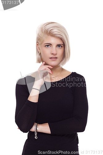 Image of Pretty Woman Posing in Trendy Black Shirt