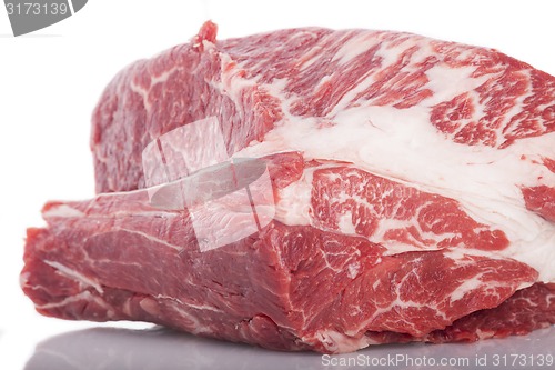 Image of Fresh Slice of Beef Meat on White Background