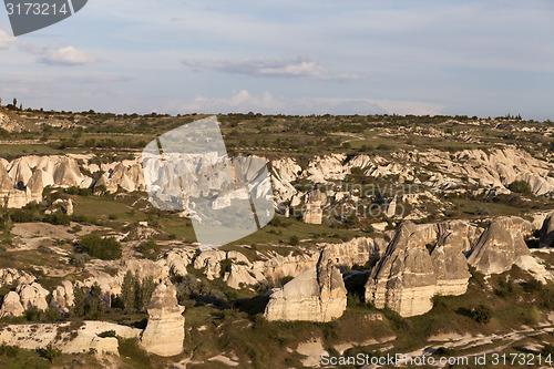 Image of View on evening Cappadocia valley in spring