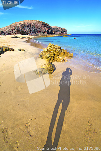 Image of white coast lanzarote  in spain   beach  stone  