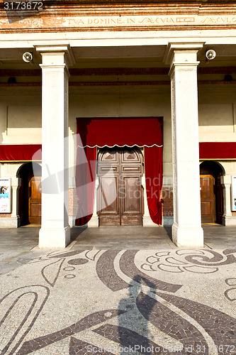 Image of  church  in  the parabiago    closed brick tower sidewalk  lomba