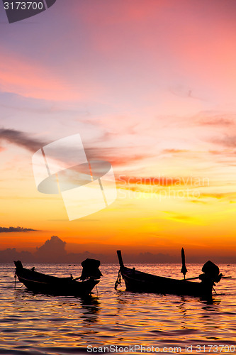 Image of south china sea sunrise boat  and sea in thailand  