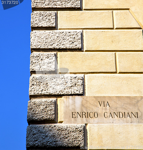 Image of milan  in italy old church concrete wall  plate sky