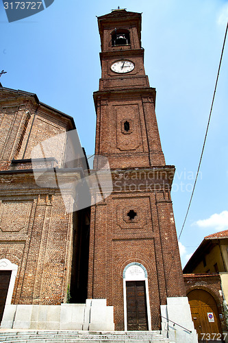 Image of  church  in  the samarate   old   closed  tower sidewalk italy  