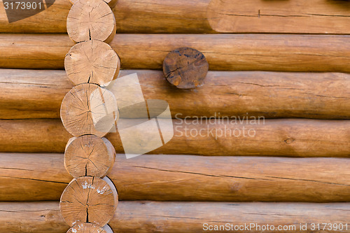 Image of wooden blockhouse. close-up of the wall