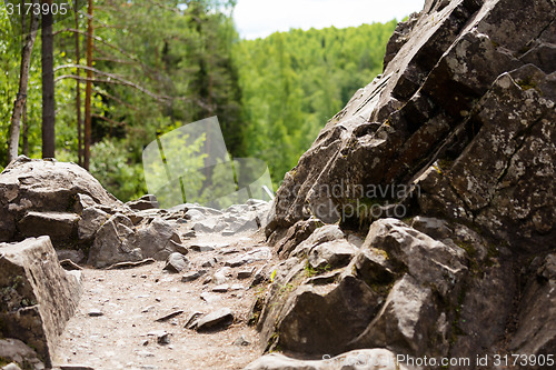 Image of path among the rocks. northern nature