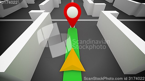 Image of gps route navigation and destination mark.