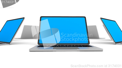 Image of Laptops in a circle isolated on white.
